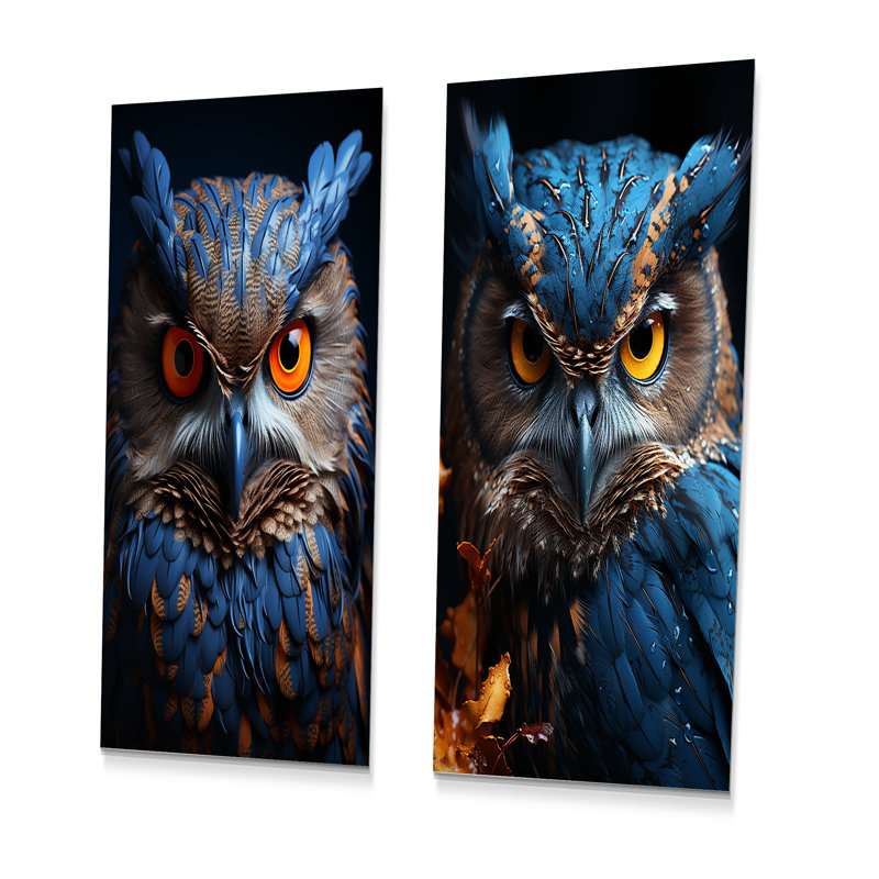 «Whimsical Watcher», ensemble d'art mural en métal hibou de 2, H 28 po x l 24 po