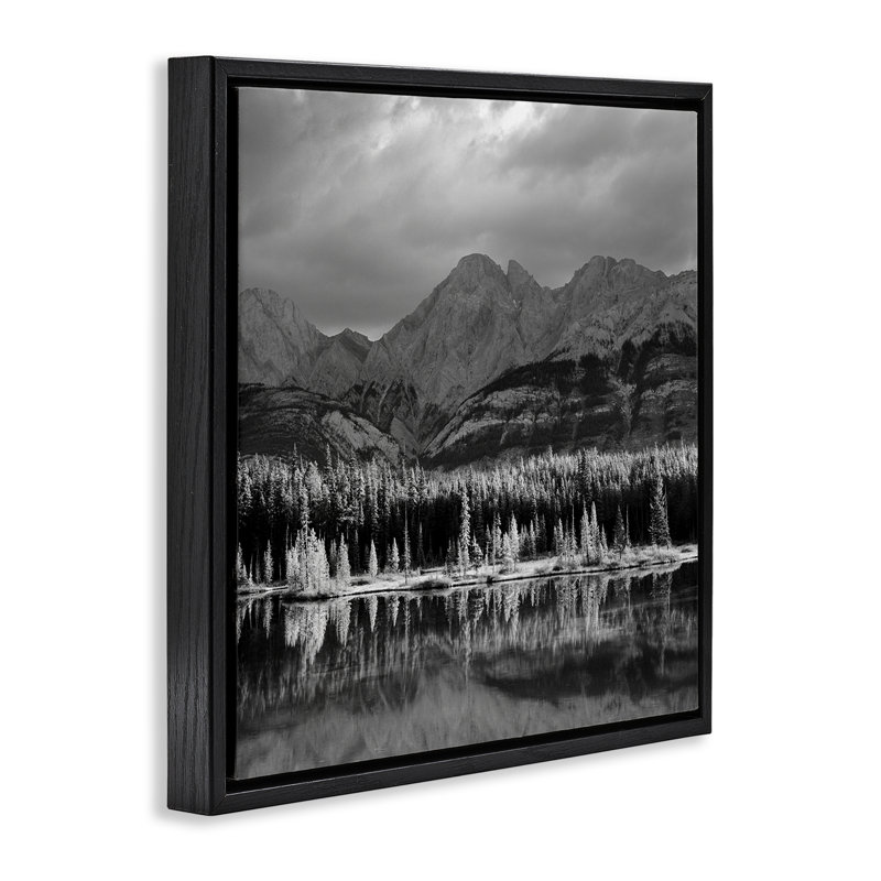 «Two Jack Lake Landscape», art mural encadré par Chip Forelli, H 25 po x l 25 po, Cadre flottant gris lustré