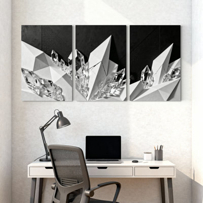 Abstrait géométrique abstrait en cristal noir et blanc, ensemble de 3 impressions sur toile