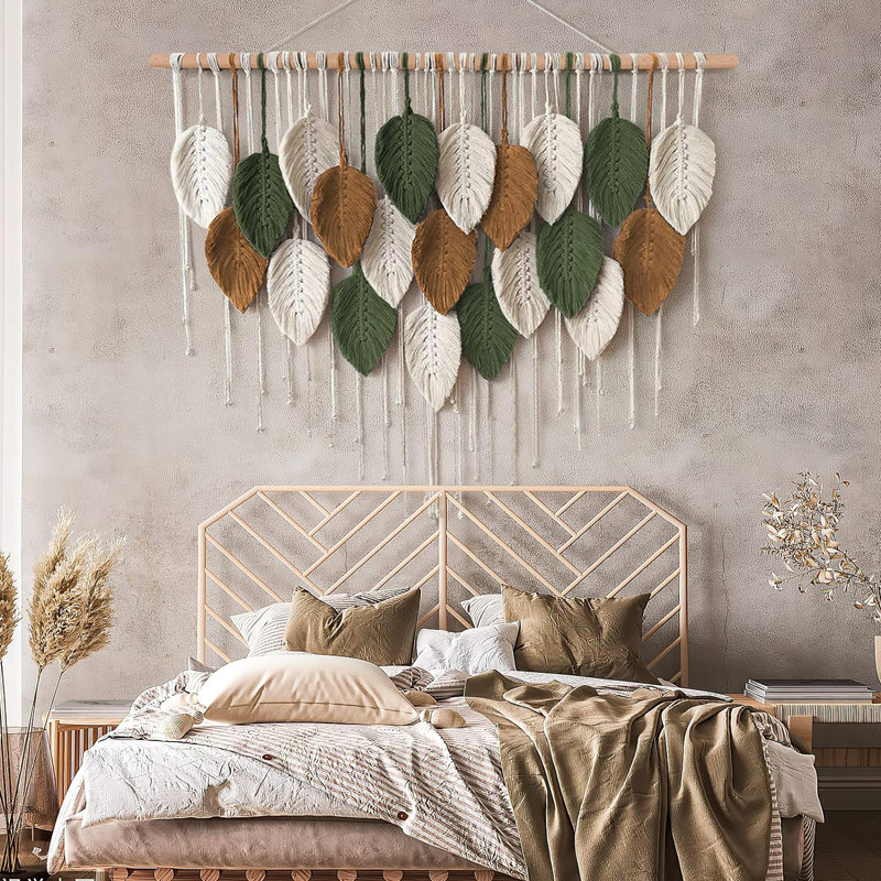 Suspension murale, Vert / Crème / Brun, H 39 po x l 30 po