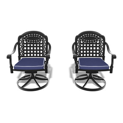 2 pièces Chaises de patio pivotantes en aluminium coulé avec cadre noir et coussins de couleur aléatoire à l'épreuve du soleil, structure, housses de siège