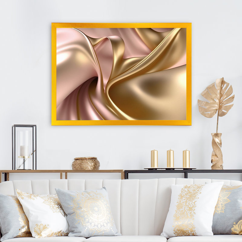 Minimal liquide or et vagues taupe VII 21, H 34 po x l 44 po x P 1,5 po, Encadrement doré