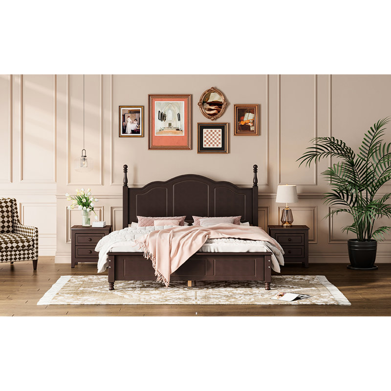 Dark Walnut Queen Platform Bed, Retro Design With Wooden Slat Foundation, & Secure, Easy To Build, No Box Spring Needed Size Wood Supported Platform, And Dependable, Quick Assembly,