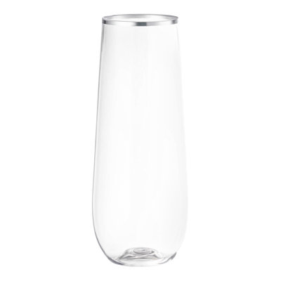 9 oz Transparent avec flûtes à champagne en plastique sans pied argentées