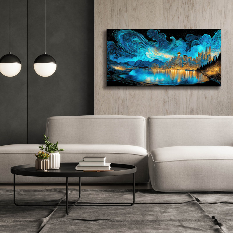Toile épique Graffiti «Waves Of Light Over Vancouver 2» par Ann Klee, 60 po x 30 po, H 30 po x l 60 po
