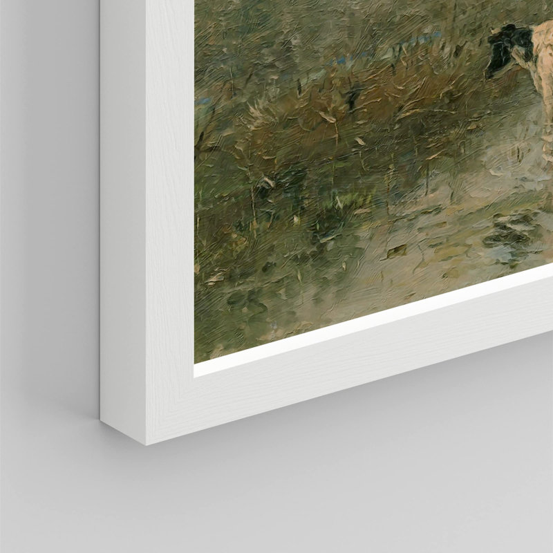 «Pastoral Cow Farm Field» sur papier, H 12 po x l 16 po, Blanc