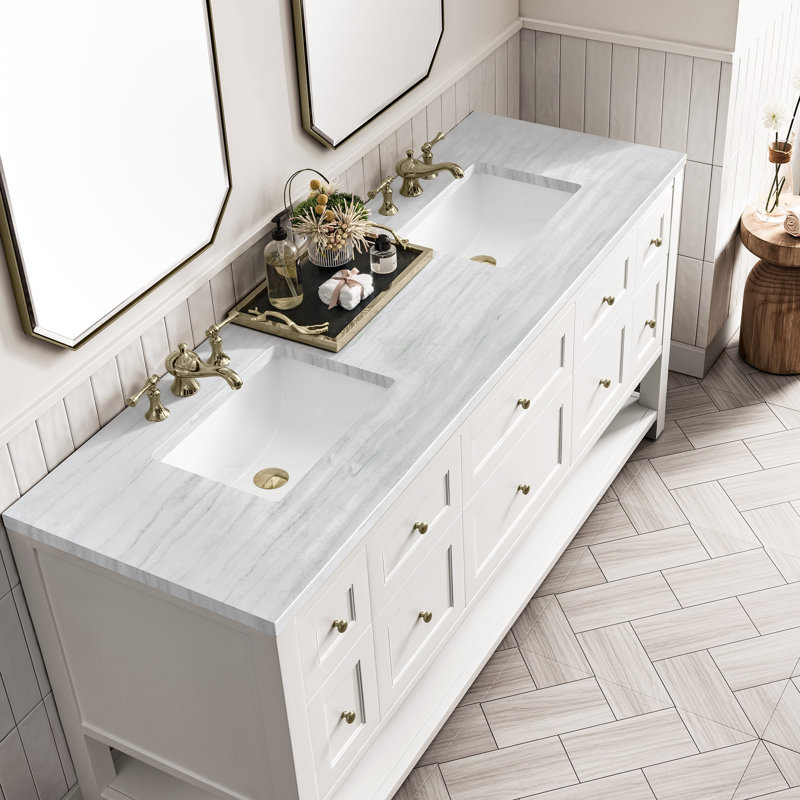 Breckenridge 72'' W Double Vanity, Bright White, Carrara White, 8" Widespread