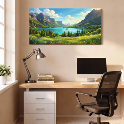 «Mountain Lake Landscape», ensemble de 1 reproduction d'art sur toile tendue sur toile