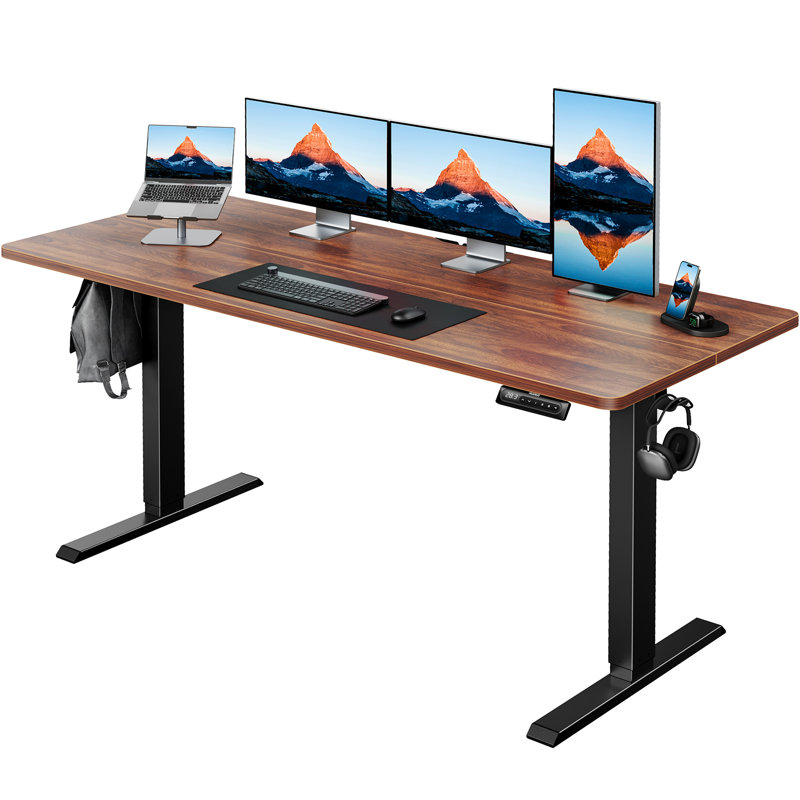 Bureau debout électrique à hauteur ajustable, L 63 po x P 28 po, Noyer / noir