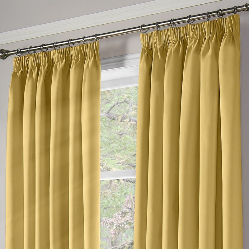 Beauvallon Blackout Thermal Pencil Pleat Curtains, Ochre, 104 W x 183 D cm