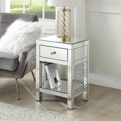 Table de chevet 1 tiroir en argent