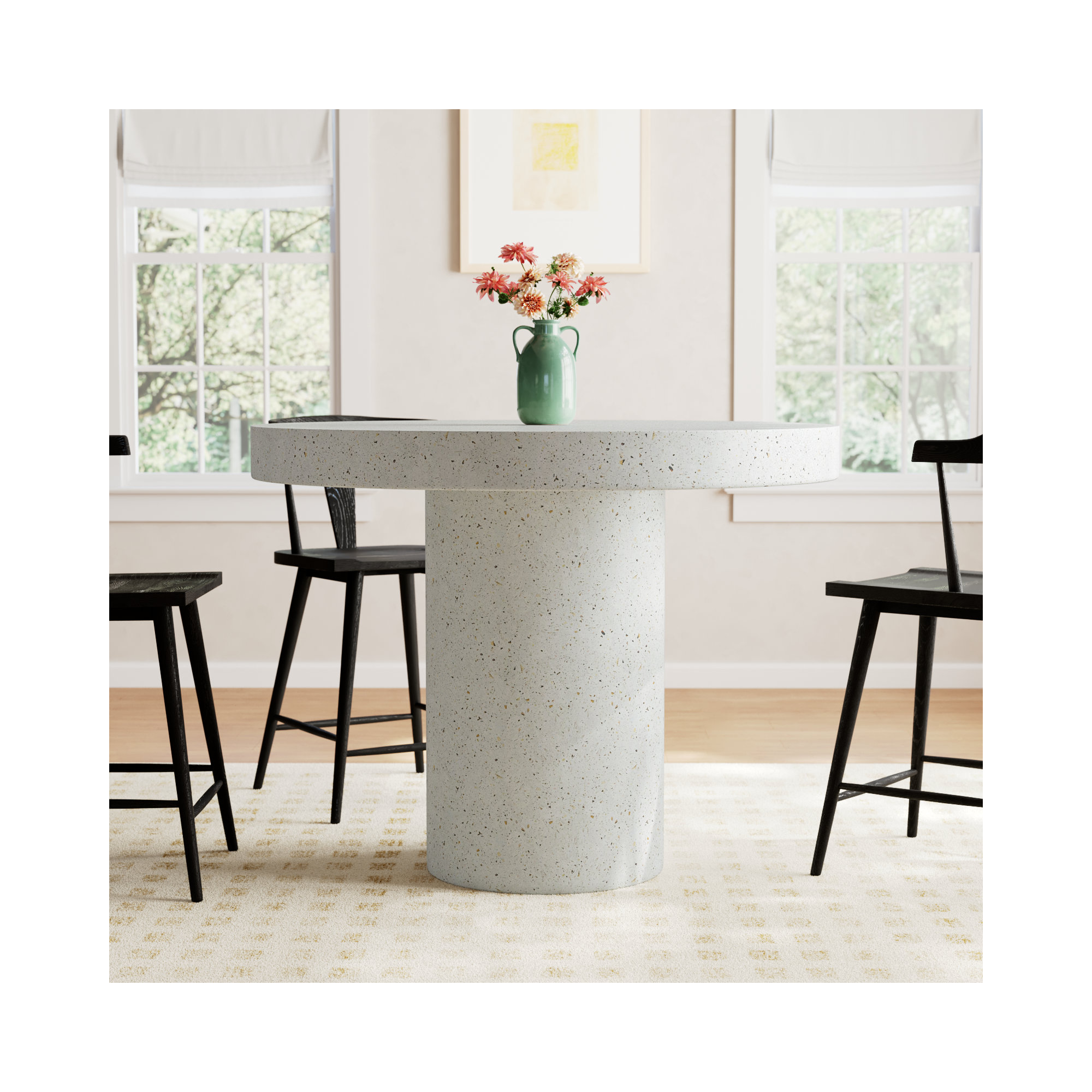Kareen Concrete Pedestal Dining Table, Bar Table (41.75" Height), Ivory Terrazzo, 47.25" Round