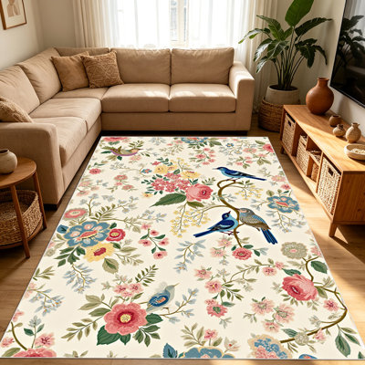 1PC Floral and Bird - themed area rugs for Living Room, Soft and Comfortable, Suitable for all seasons, easy - to - maintain, machine washable Indoor floor mat, suitable for Bedroom, Dining Room, Study, Balcony, Patio, Home Decor, Outdoor Decor.