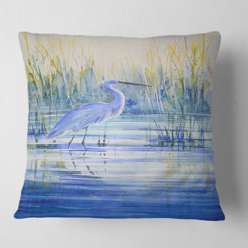 Housse et insert de coussin carré Heron on the Lake Shore at Sunset, 16" x 16"