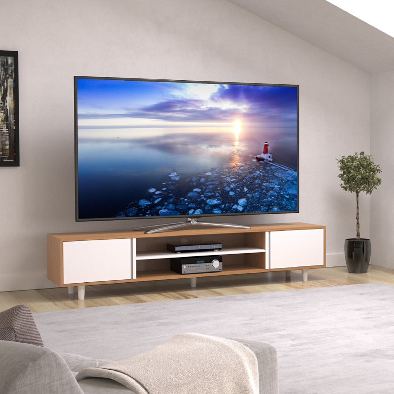 Athea Unfinished TV Stand for TVs up to 88", White/Brown