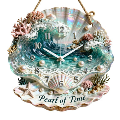 A chopper Pearl Of Time  Wall Clock Silent Non Ticking Battery Operated  Beach Themed Hanging Clock With Rope Nautical Decor Wall Art