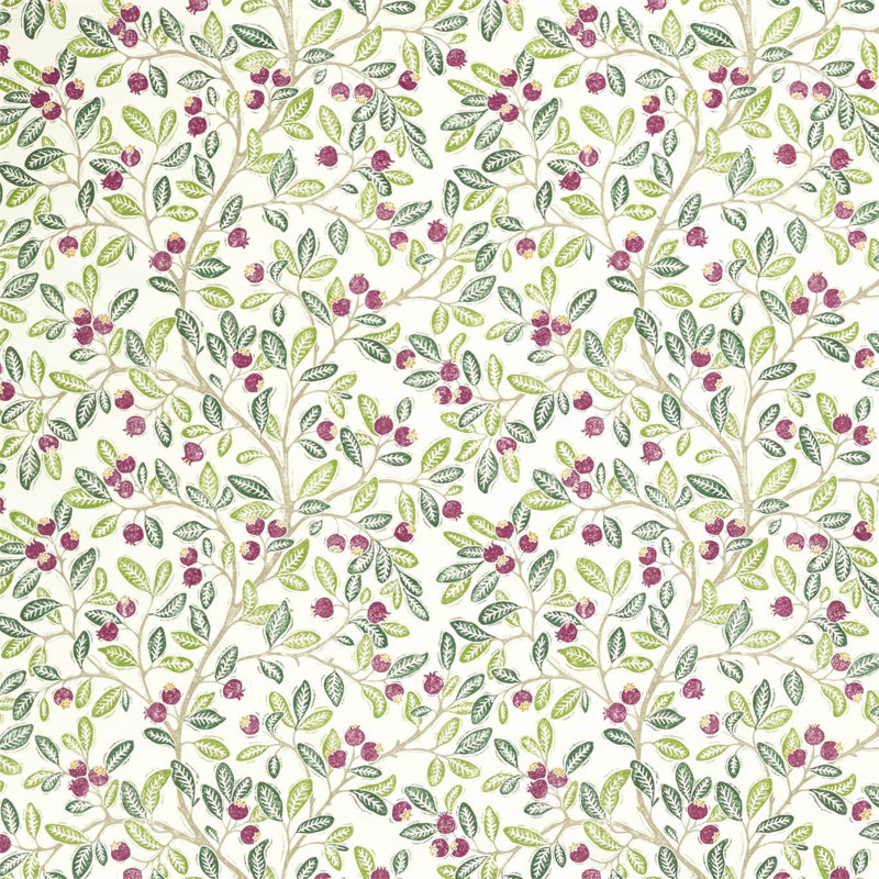 Wild Berries Fabric, Fern/Mulberry