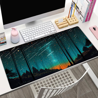 Tapis de bureau Fantasy Meteor Shower, tapis de souris cosmique bleu, grand tapis de souris de jeu, tapis de bureau XXL 90 x 40 cm (35,54 x 15,7 pouces), tapis de souris et clavier pour ordinateur portable, décoration de bureau