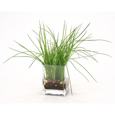 Vase décoratif en verre rectangulaire herbe verte