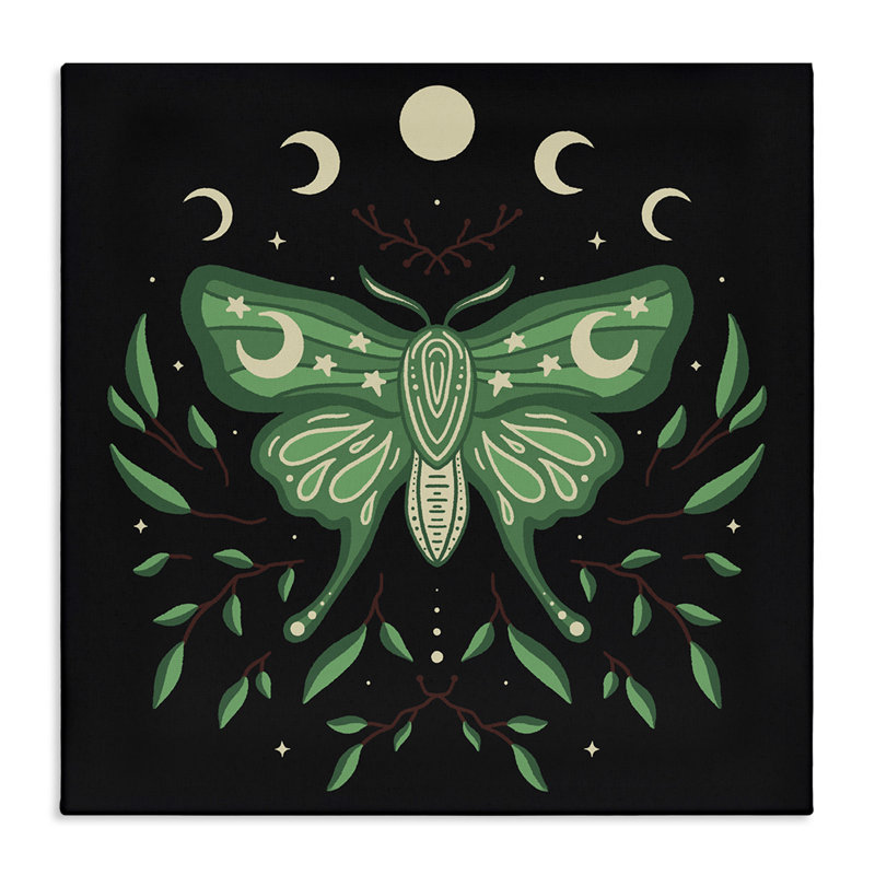 Art mural sur toile Celestial Moth & Botanicals, H 36 po x l 36 po