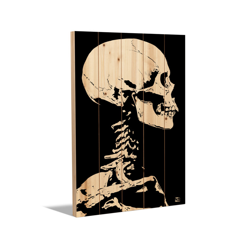 Impression sur bois en bois - squelette par Giuseppe Cristiano, H 26 po x l 18 po