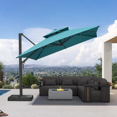 Grand parasol en porte-à-faux carré de 10 pi avec base et rotation à 60 degrés