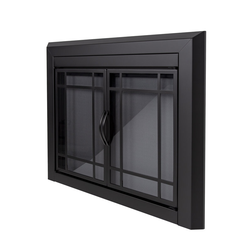 Porte de foyer en acier Ghalib, H 28 po x l 37,5 po x P 1,81 po, Noir