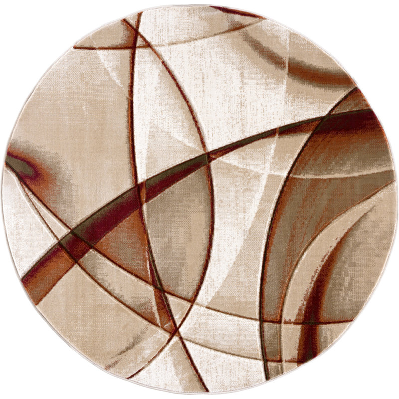 Alexia Collection Beige/Brown Abstract Modern & Contemporary Area Rug, 5'2 Round