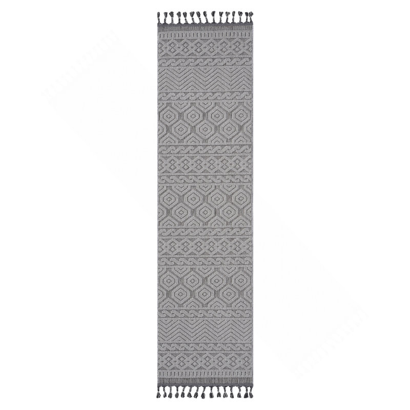 Tapis d'intérieur / extérieur gris / blanc / géométrique Collection, Tapis de couloir 2 pi 2 po x 8 pi