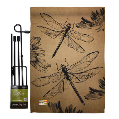 Libellule de jardin 2 côtés en polyester 18,5 x 13 po ensemble de drapeau