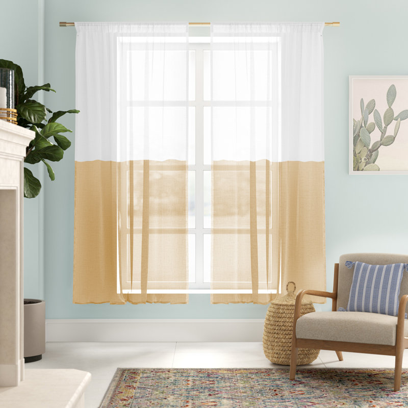 Burtie Linen Room Darkening Single Curtain Panel, White/Mustard