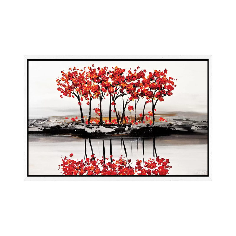 Red Blossom by Osnat Tzadok - Painting on Canvas, 66.04 cm H x 45.72 cm W, White Framed