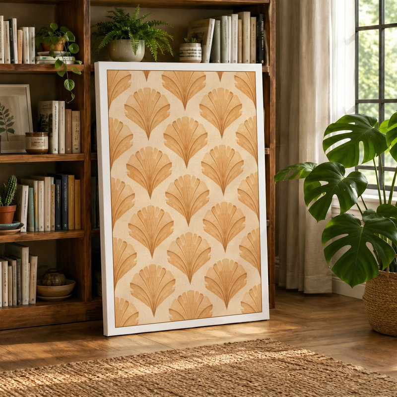 Scalloped Fan Pattern Art Deco - Wrapped Canvas, 36x24 - 91.4 x 61.0 cm, Cream Border