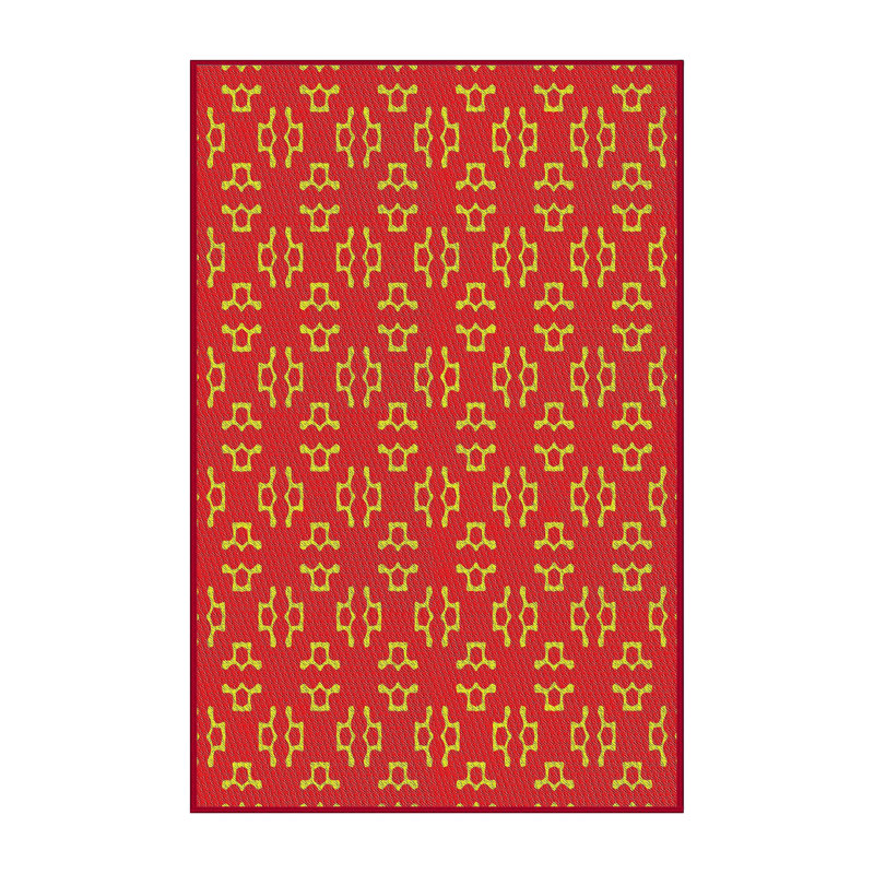Tapis rouge/jaune à motifs, Rectangle 2 pi x 4 pi