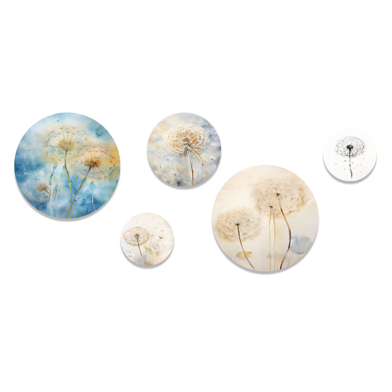 «Blue Dandelion Dreams - Pissenlit pissenlit», ensemble d'art mural rond de 5
