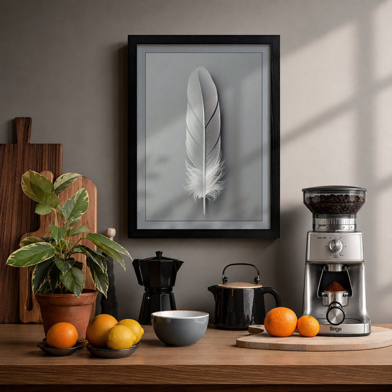 Single Feather Minimalist - Print, Black, A4 - 29.7 x 21.0 cm
