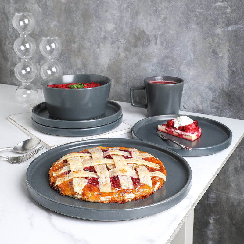 Gray Matte Ceramic 32-Piece Dinnerware Set, Service for 8