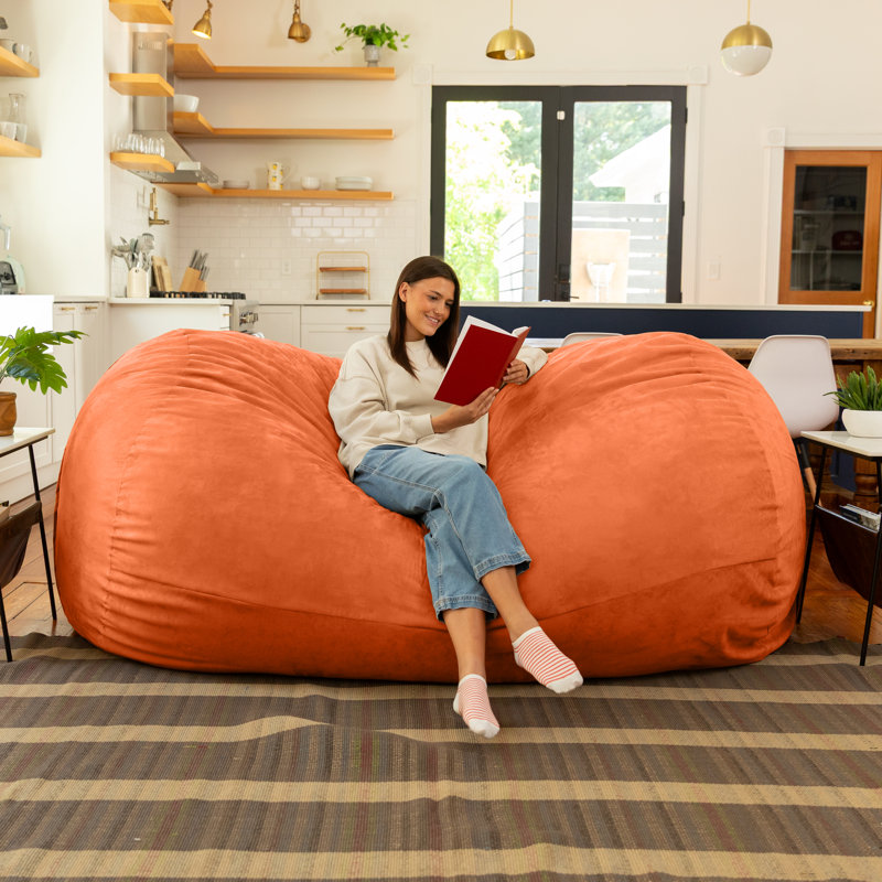 7 Foot Giant Bean Bag Sofa, Orange Microsuede