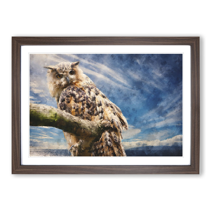 Great Horned Owl Vol.1 - Picture Frame Painting, Walnut Framed, 48cm H x 65cm W x 2cm D