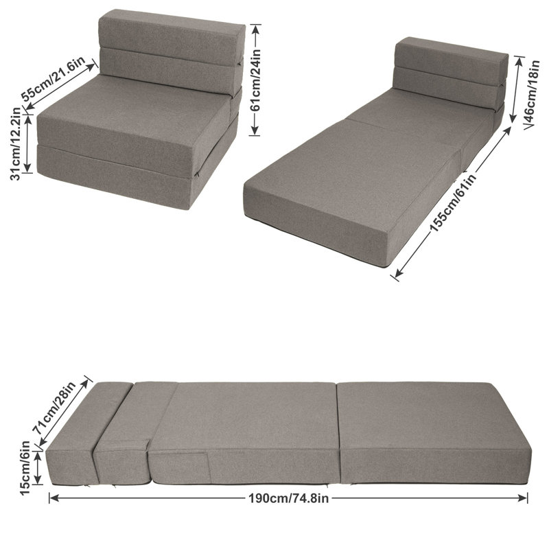 Canapé-lit pliable rembourré en mousse, Gris foncé