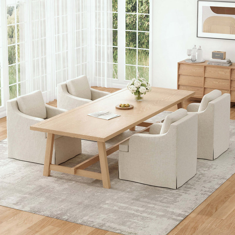 Chaise de salle à manger avec accoudoirs - Beige - Éponge haute densité - Moderne