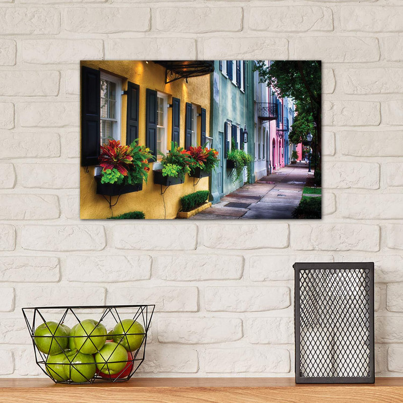 Rainbow Row, Row of Colourful Historic Houses, East Bay Street, Charleston, South Carolina 1 Piece Wrapped Canvas Wall Art
