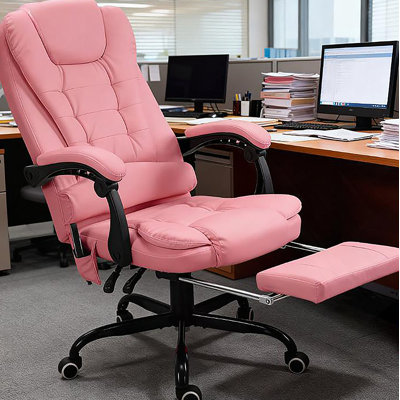 Fauteuil de massage vibrant à 7 points avec dossier haut et fonction inclinable, rose