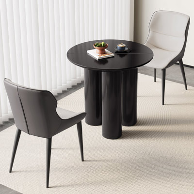 29.92" Modern Round Black Dining Table Set with 2 Chairs for Kitchen, Bar, Living Room, Small Space