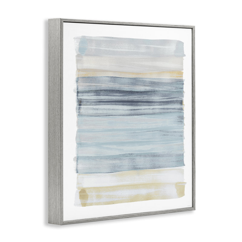 «Tranquil Blue Beige Stripes», peinture décontractée, style campagnard gris, estampe numérique encadrée, art texturé par Dan Meneely