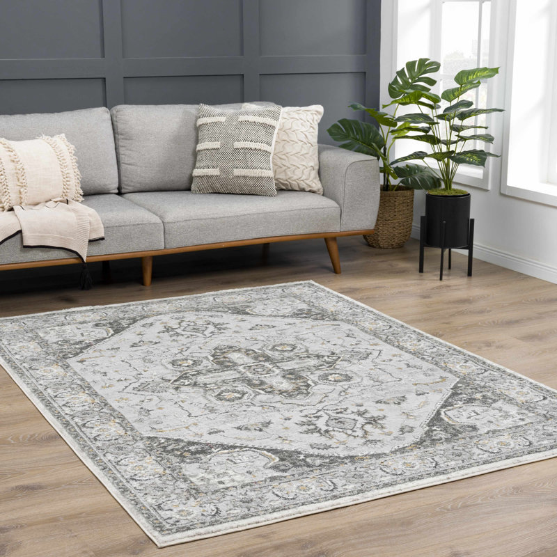 Tapis oriental gris en polypropylène tissé à la main, Rectangle 9 pi 2 po x 12 pi