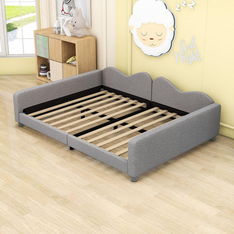 Upholstered Daybed with Cloud-Shaped Backrest, Gray, Full/Double