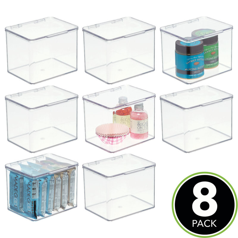 mDesign Plastic Kitchen Pantry/Fridge Storage Organizer, Hinge Lid, 4.8" H x 5" W x 6.6" D, 8
