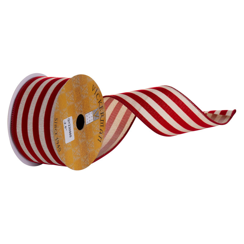 Joss & Main 2.5" x 10 Yard Red Velvet and Beige Wired Ribbon.
