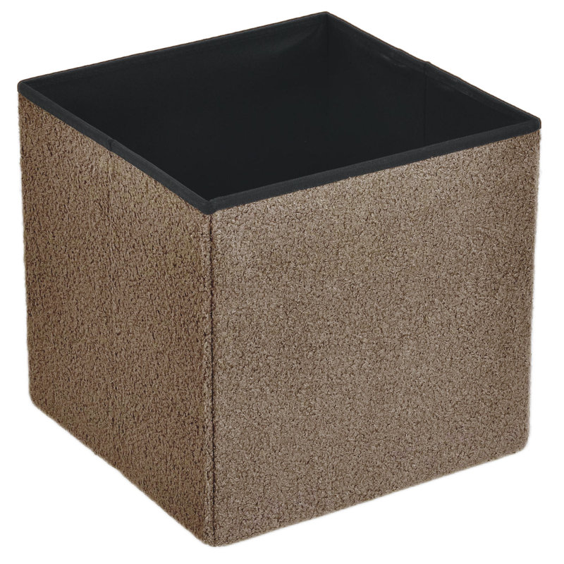 38 FOLDABLE BOUCLE STORAGE BOX, Beige, 38cm H x 40cm W x 6cm D